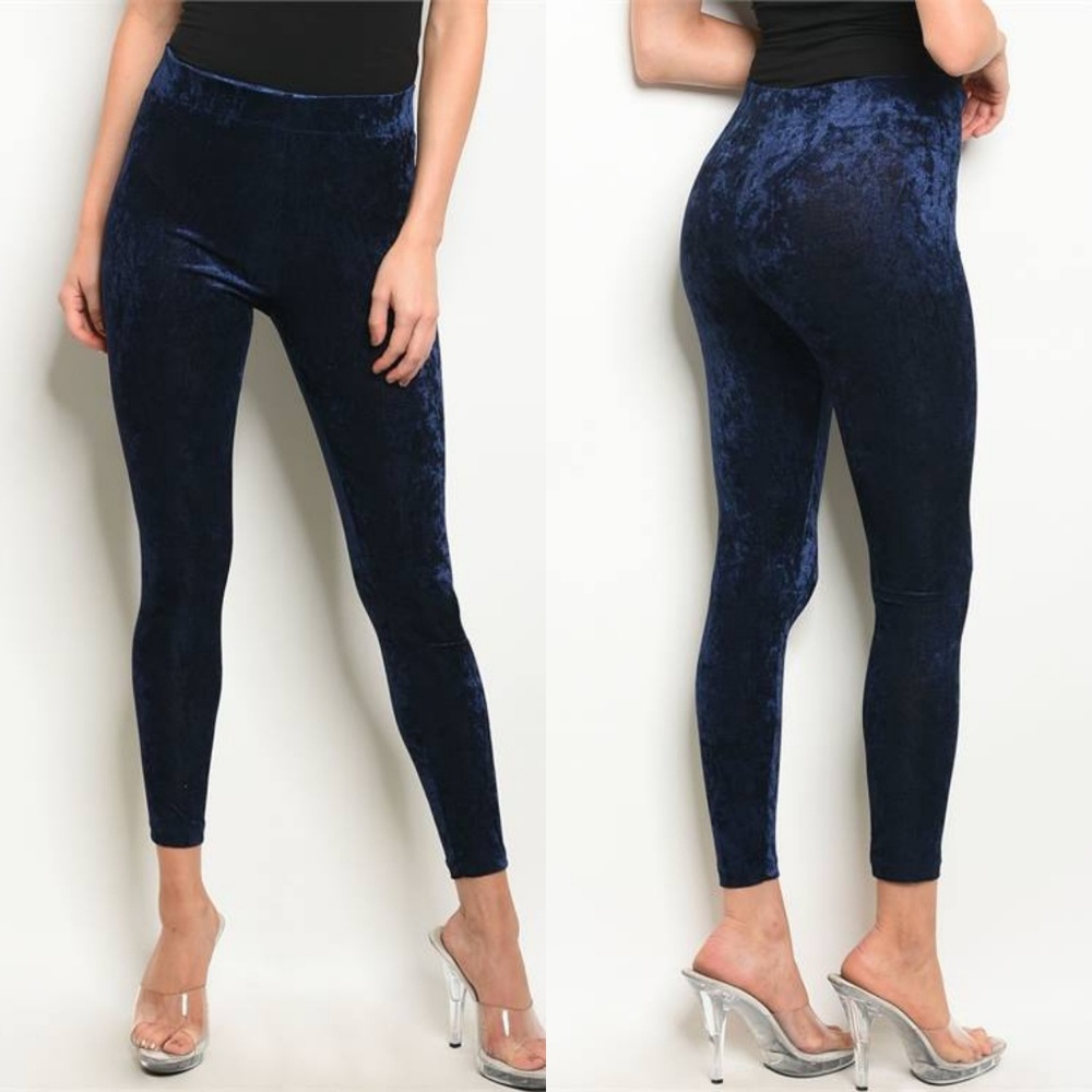 NAVY BLUE VELVET LEGGINGS